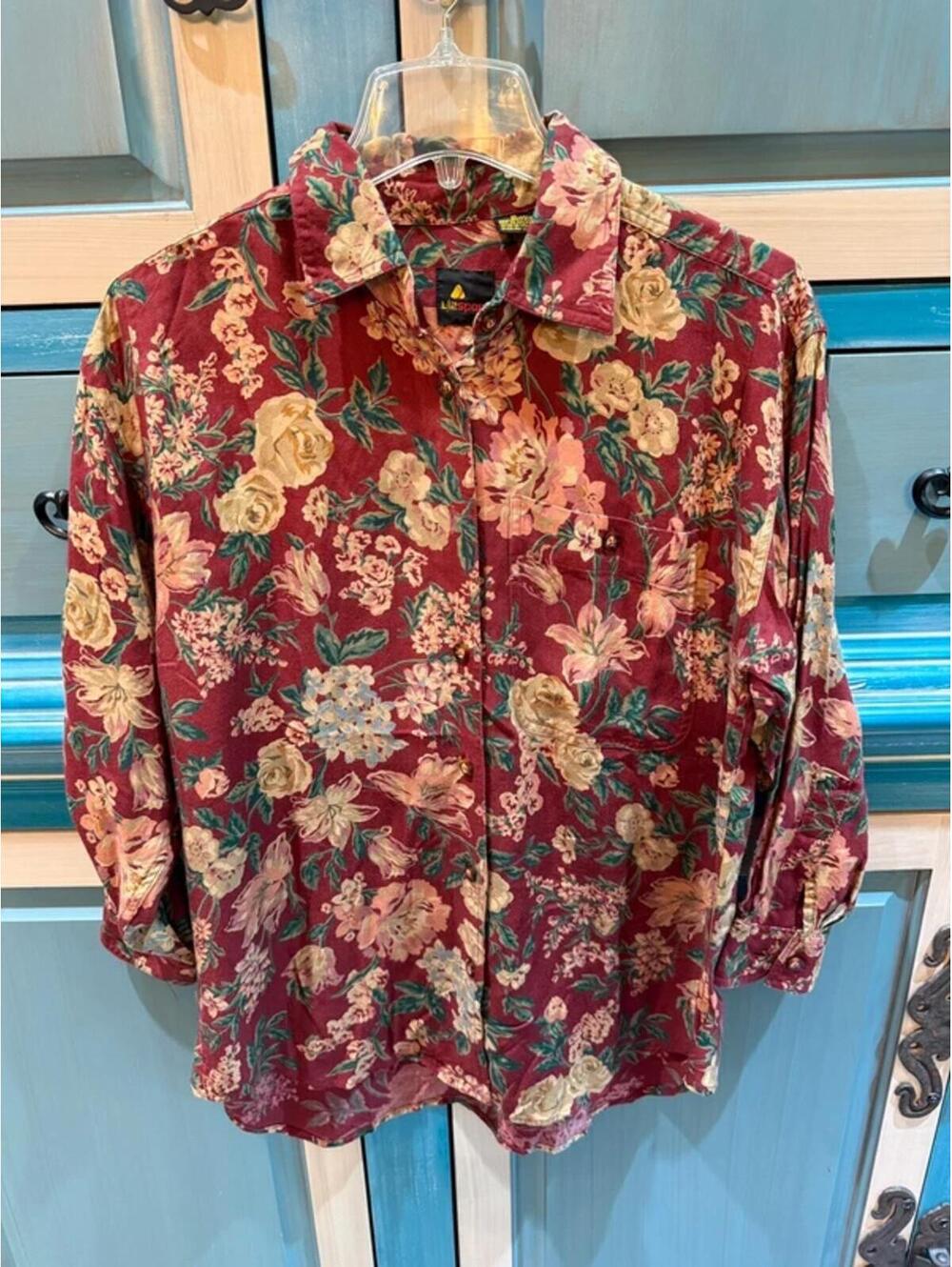 Liz Claiborne burgundy vintage floral button up